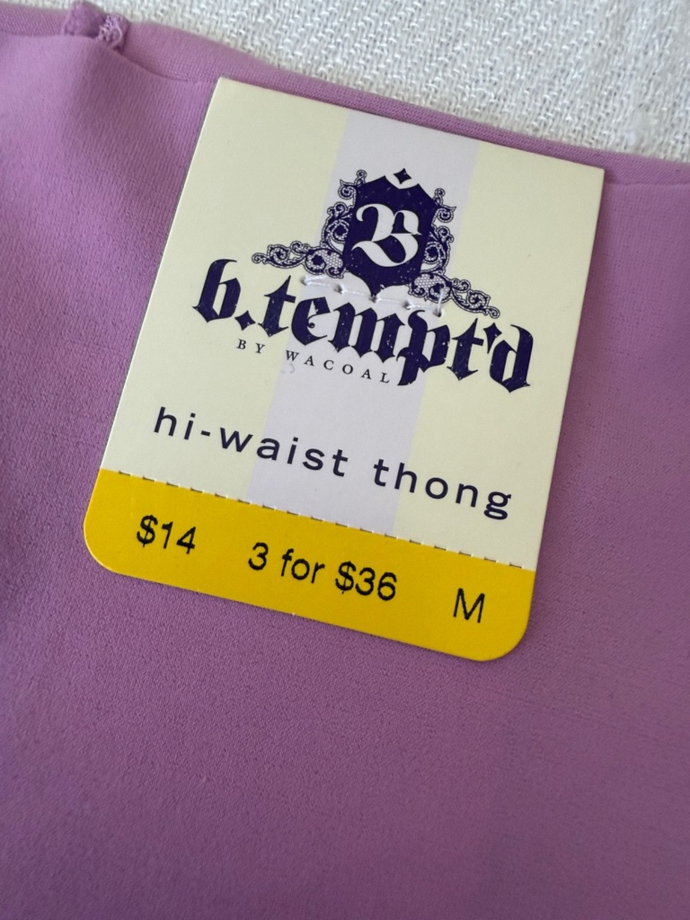 NWT Wacoal b.tempt’d hi-waist thong, Medium, color-smoky grape